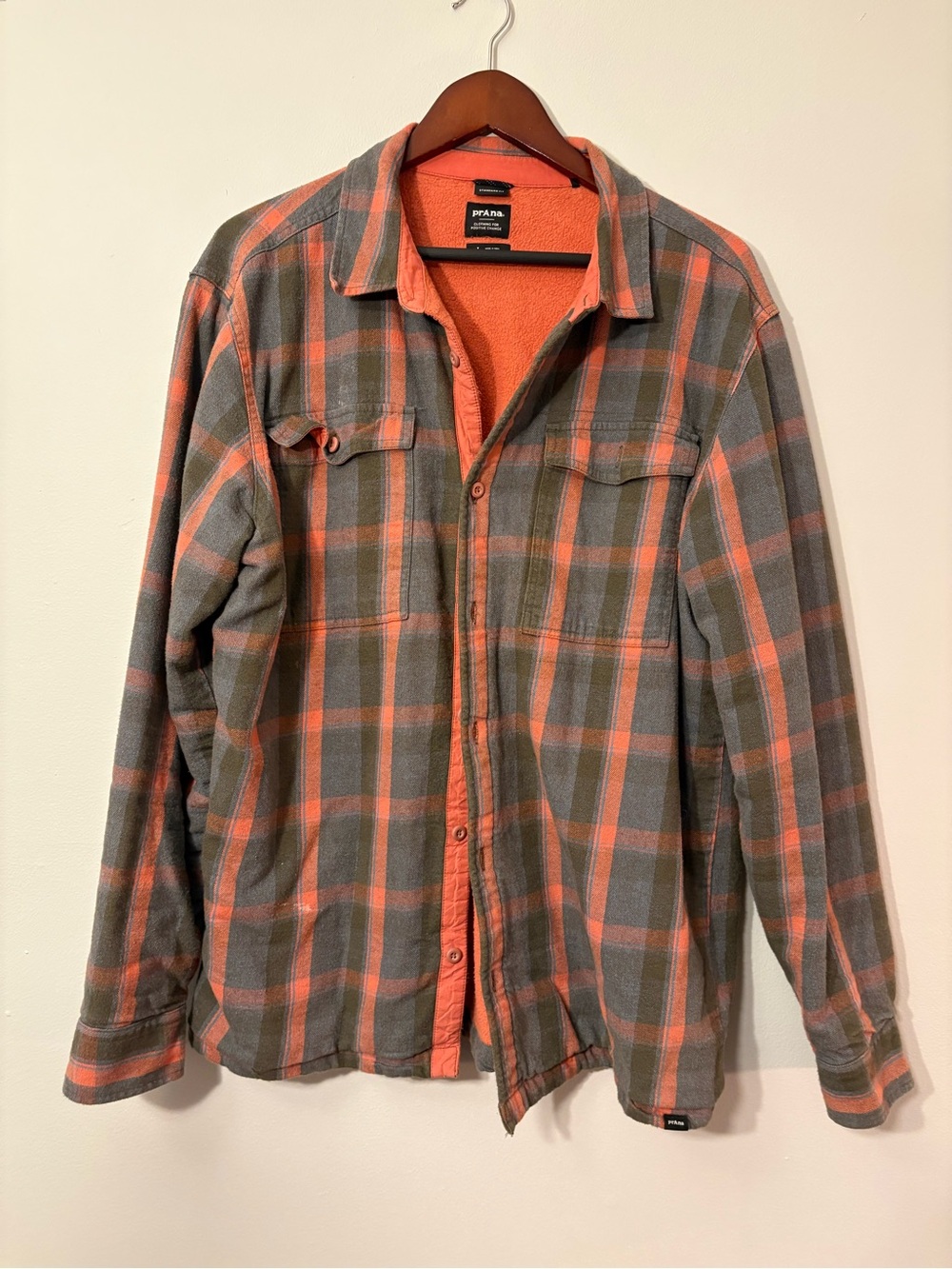 prAna Copper Skies Fleece-Lined Flannel Shirt Jacket — Size L 🍂